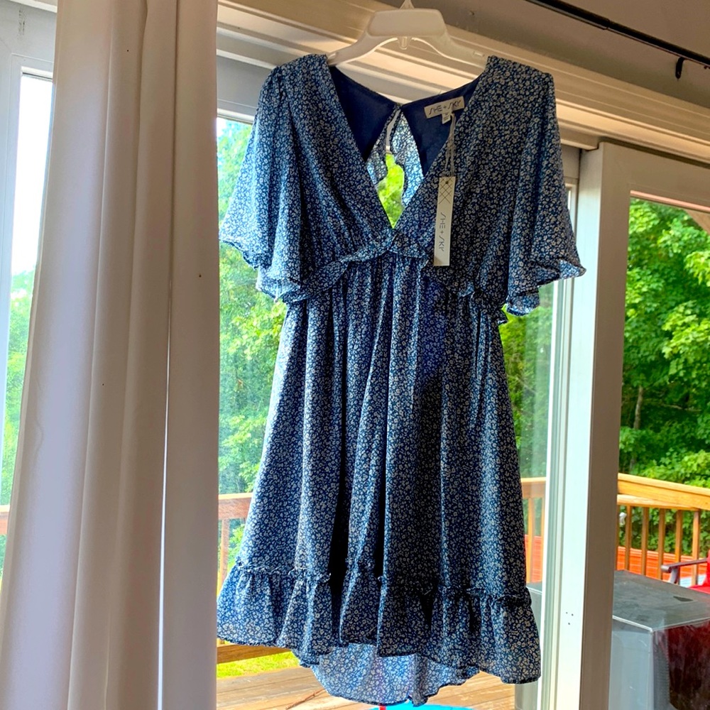 Blue floral ruffled maternity dress